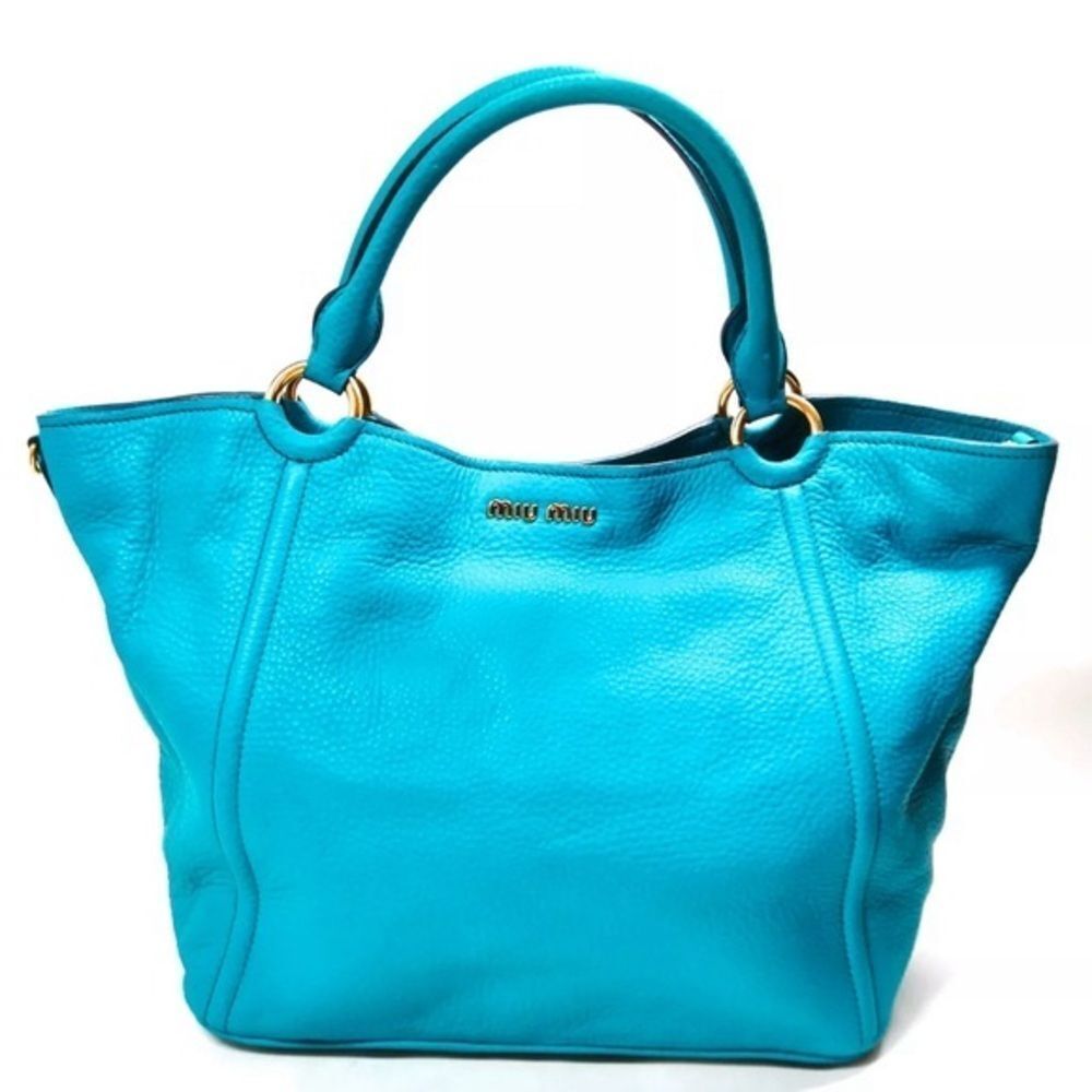 Miu Miu Turquoise Leather Tote Bag